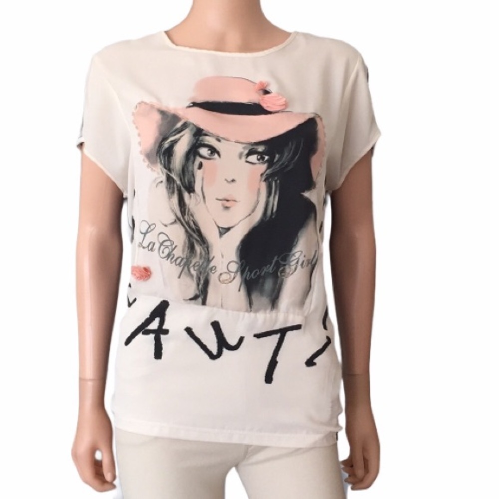 La Chapelle Sport Parisian Girl Graphic Tee Cream Size M